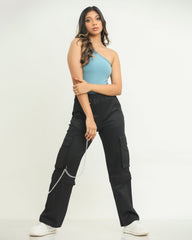 Steel Blue One Shoulder Bodysuit