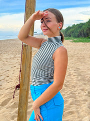 Striped Crew Turtle Neck Rib Top