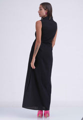 Linen Mini Waist Open Long Dress