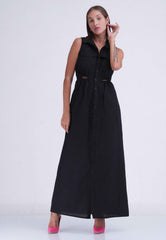 Linen Mini Waist Open Long Dress
