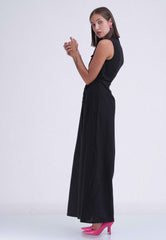 Linen Mini Waist Open Long Dress