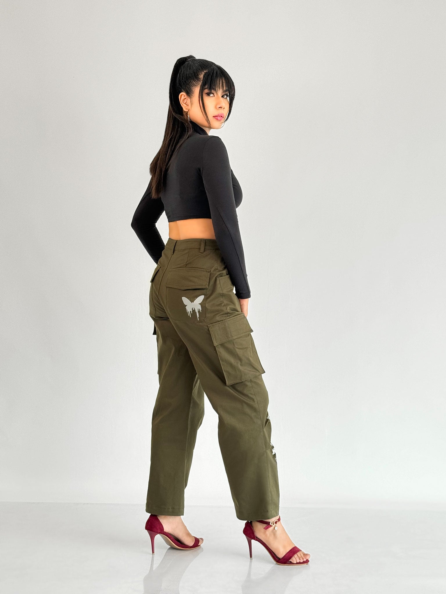 Printed Oreo Olive Green Cargo Pant