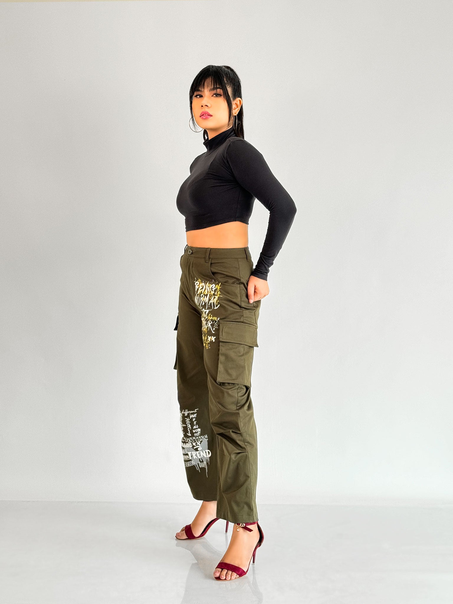 Printed Oreo Olive Green Cargo Pant