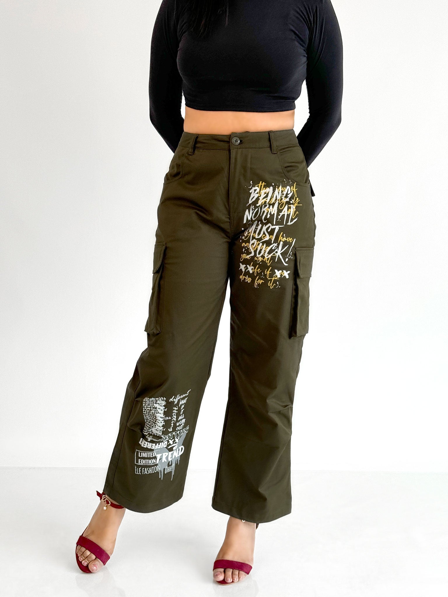 Printed Oreo Olive Green Cargo Pant