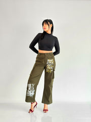 Printed Oreo Olive Green Cargo Pant