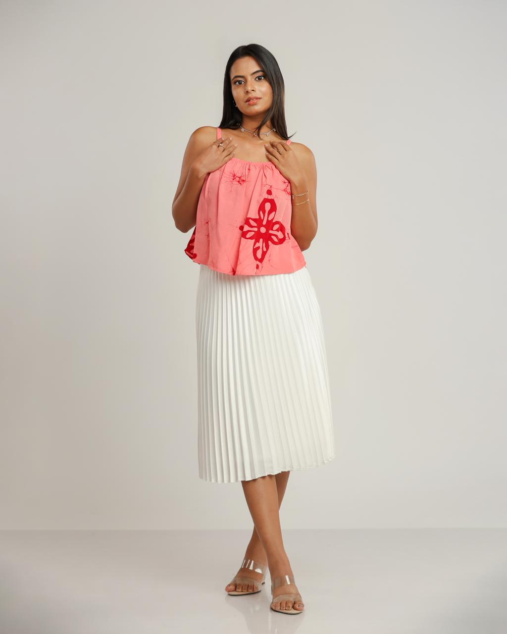 Cynthia Satin Pleated White Skirt