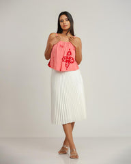 Cynthia Satin Pleated White Skirt