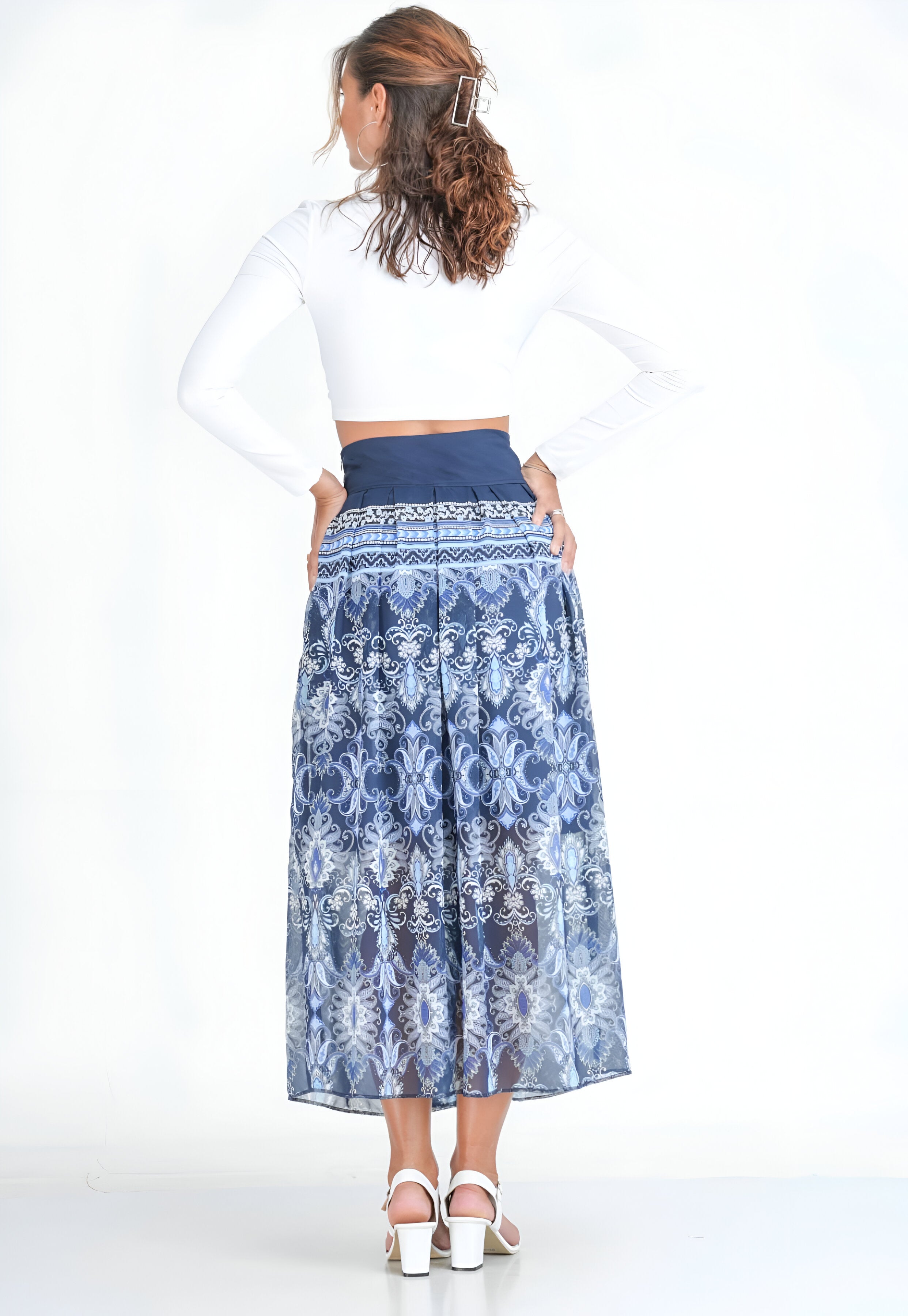 Box Pleated Printed Maxi Skirt