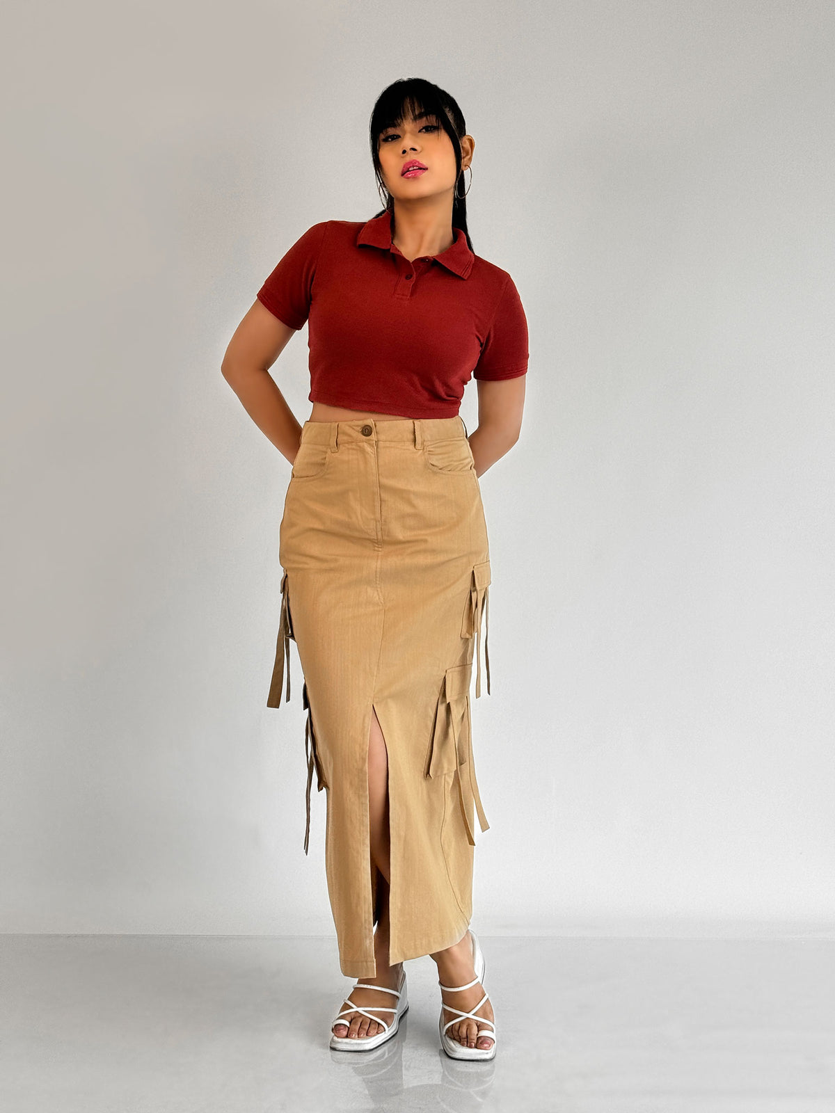 Long Slit Cargo Skirt