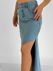 Slant Slit Denim Cargo Skirt