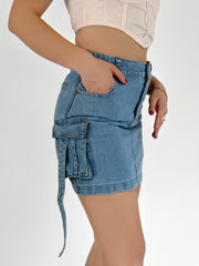 Mini Me Denim Cargo Skirt