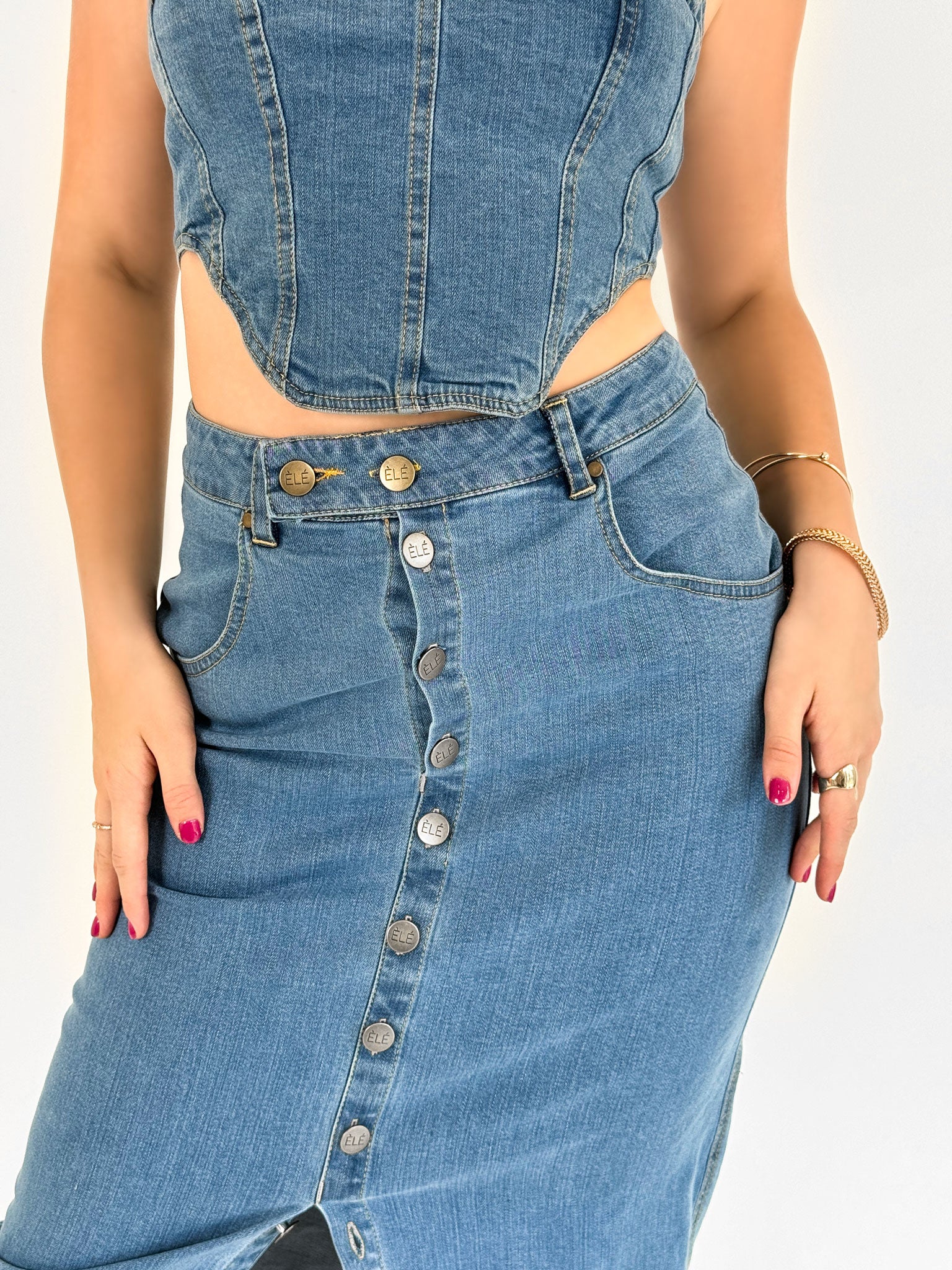 Carter Button Down Denim Skirt