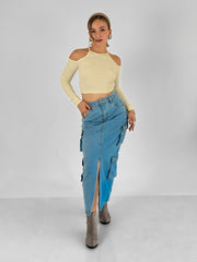 Long Island Denim Cargo Skirt