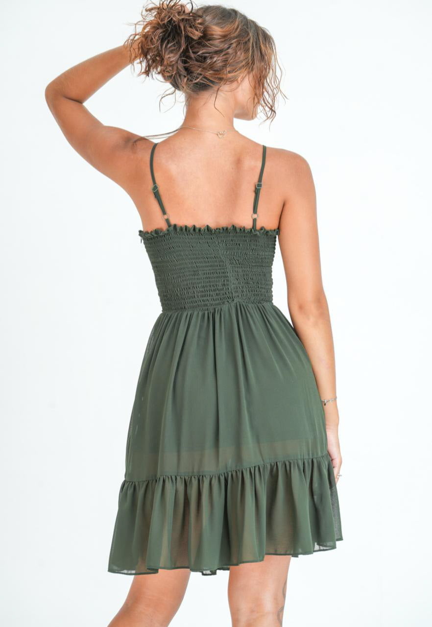 Shirred Back Strappy Dress