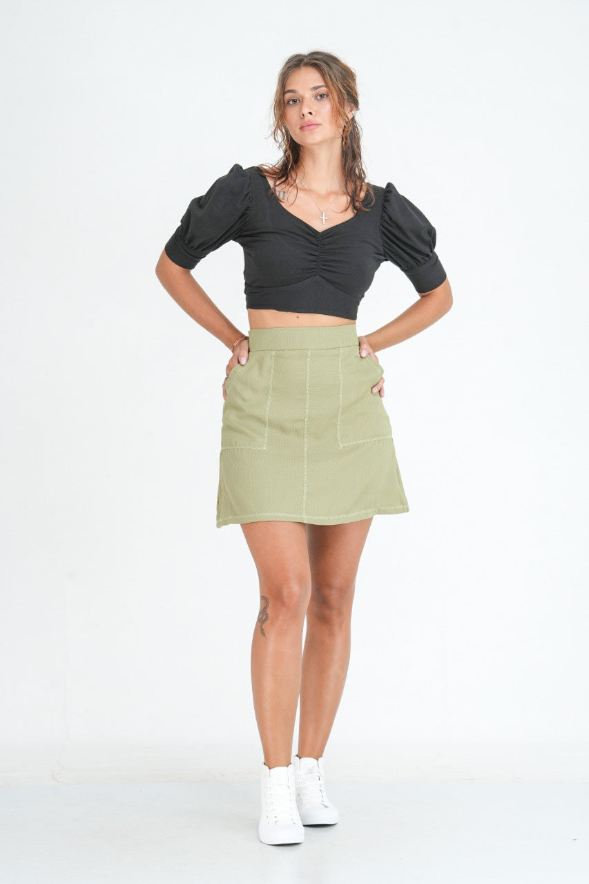 Ruched Detailed Short Sleeve Fitted Top