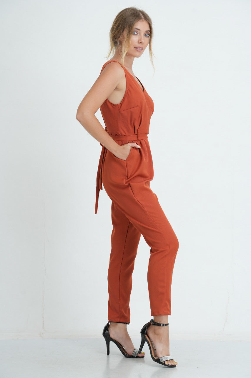 Overlap Linen Jumpsuit