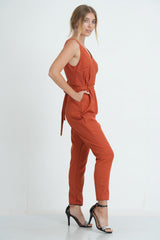 Overlap Linen Jumpsuit