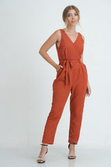 Overlap Linen Jumpsuit