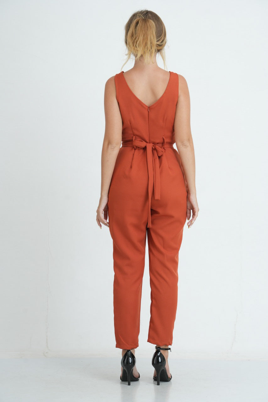 Overlap Linen Jumpsuit